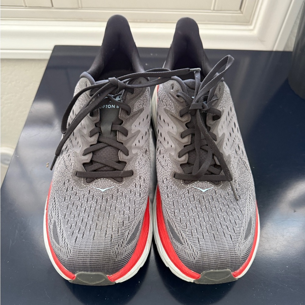 Hoka Clifton8 Men’s Size 11.5 Gray and Red Running Shoes